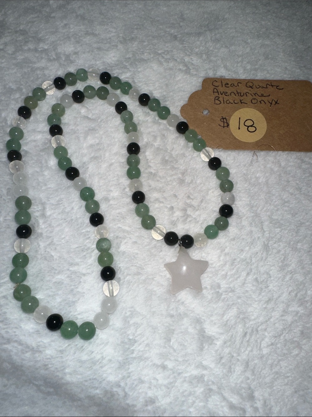 White Quartz Star Necklace(Black Obsidian, Quartz and Green Aventurine)